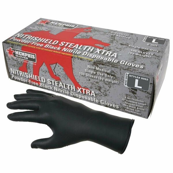 Eat-In Nitri-Stealth, Nitrile Disposable Gloves, Nitrile, L, Black EA3683133